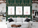 Mock up room set of living room with three sakura painting above a white sofa. Sakura 3 to the left, sakura 1 in the centre and sakura 5 to the right.
