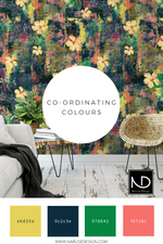 colour coordinates for rock paper flower wallpaper.