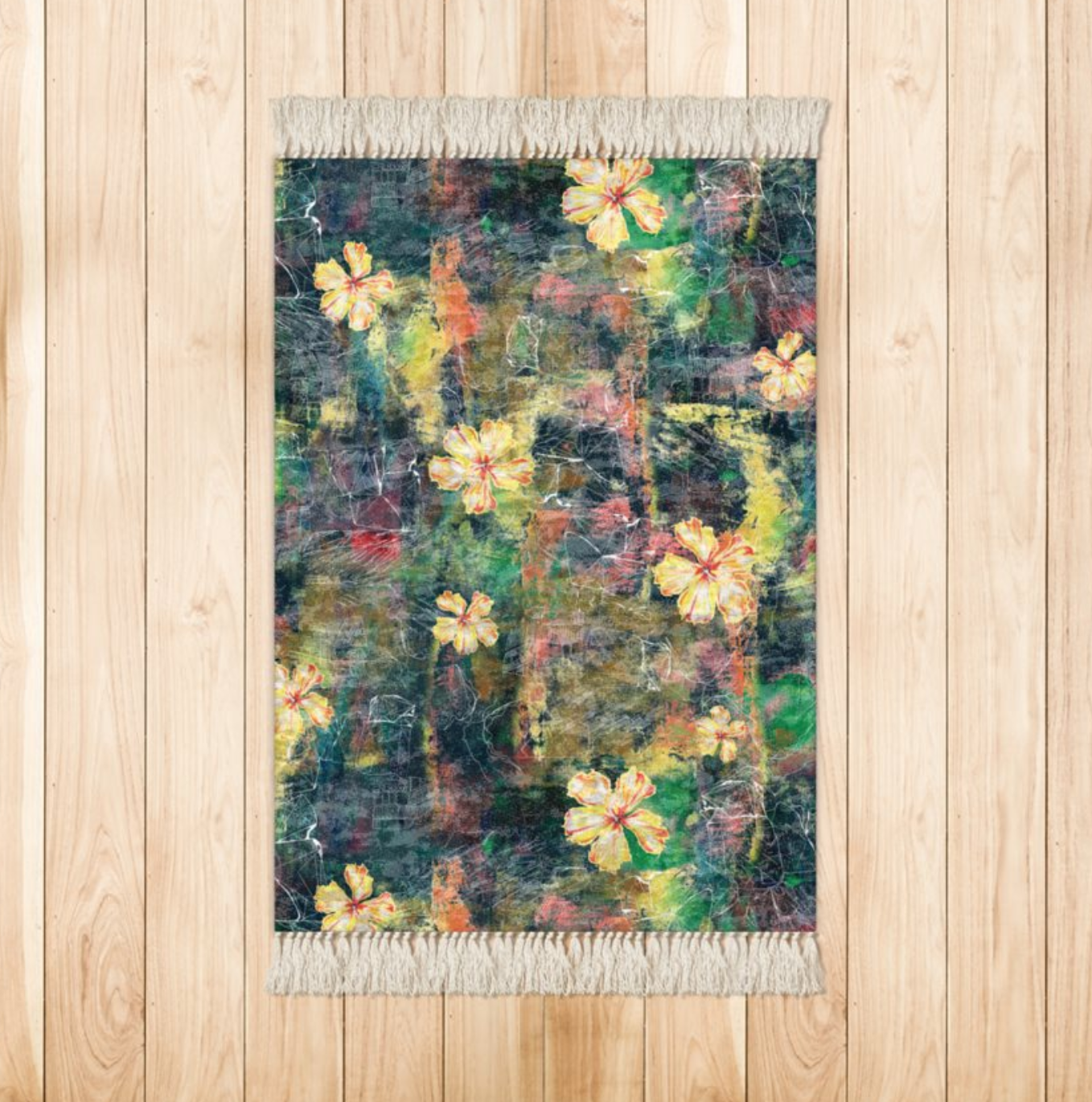 ROCK PAPER FLOWER RUG MARBLED VELVET WITH FRINGE