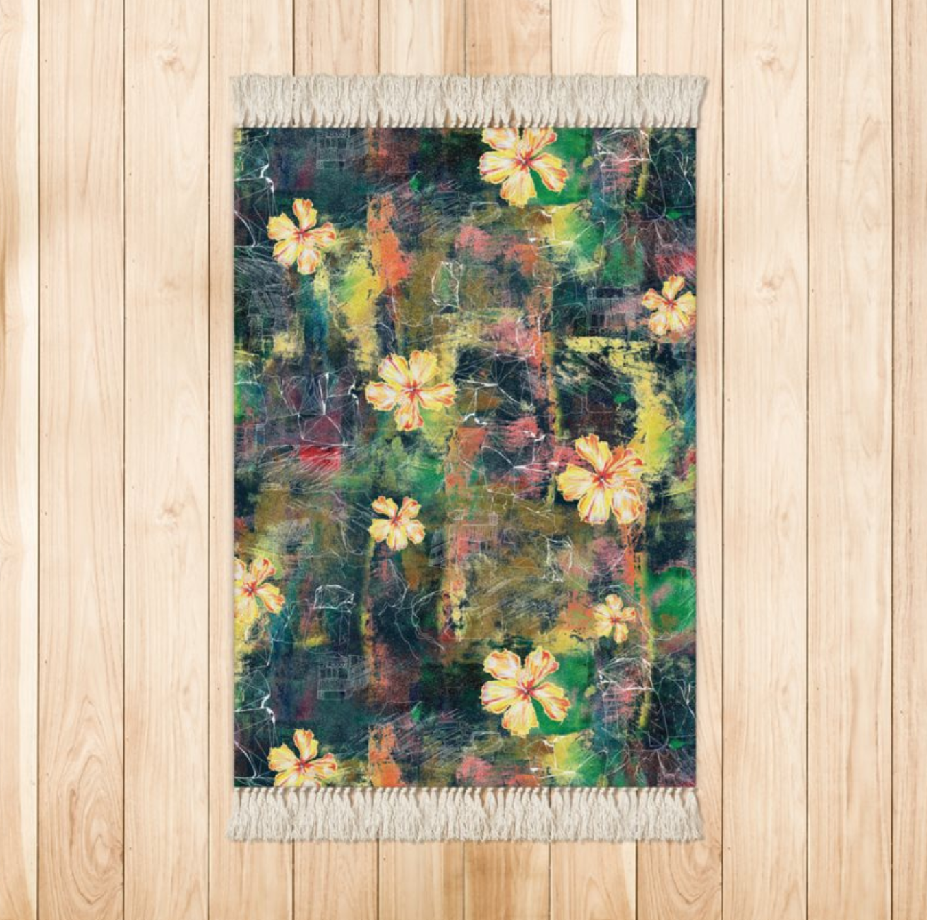 ROCK PAPER FLOWER RUG SHIMMER VELVET WITH FRINGE