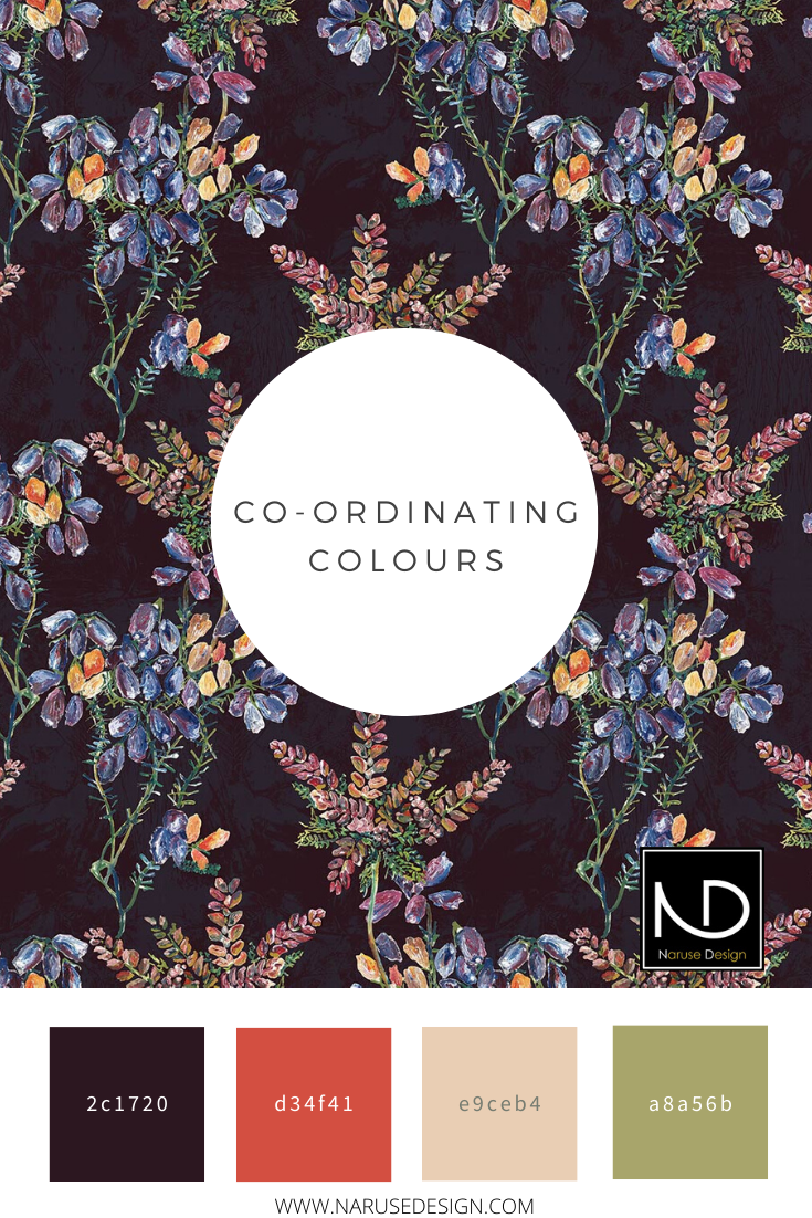 Colour coordinates for wild heather wallpaper deep purple version.