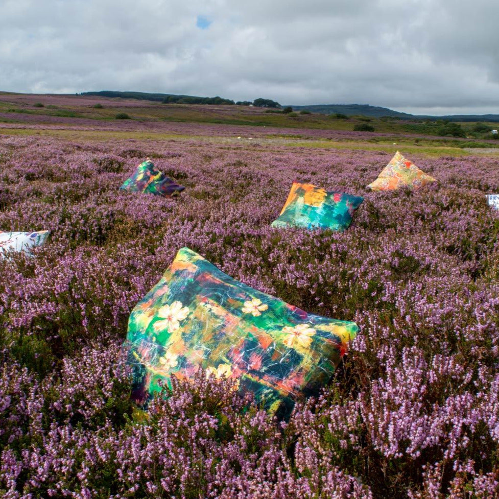 ROCK PAPER FLOWER VEGAN SUEDE CUSHION HANDMADE IN GREAT BRITAIN