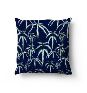 Tactile Connection Cushion. Japanese willow design on a dark blue background. 