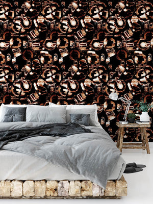 Equinox burnt sienna wallpaper in bedroom mock up