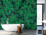 Forest explorer wallpaper in a modern bathroom suite.