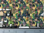 Rock paper flower wallpaper in kitchen mockup