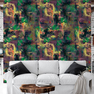 Wild hearted wallpaper displayed as a living room mock up.