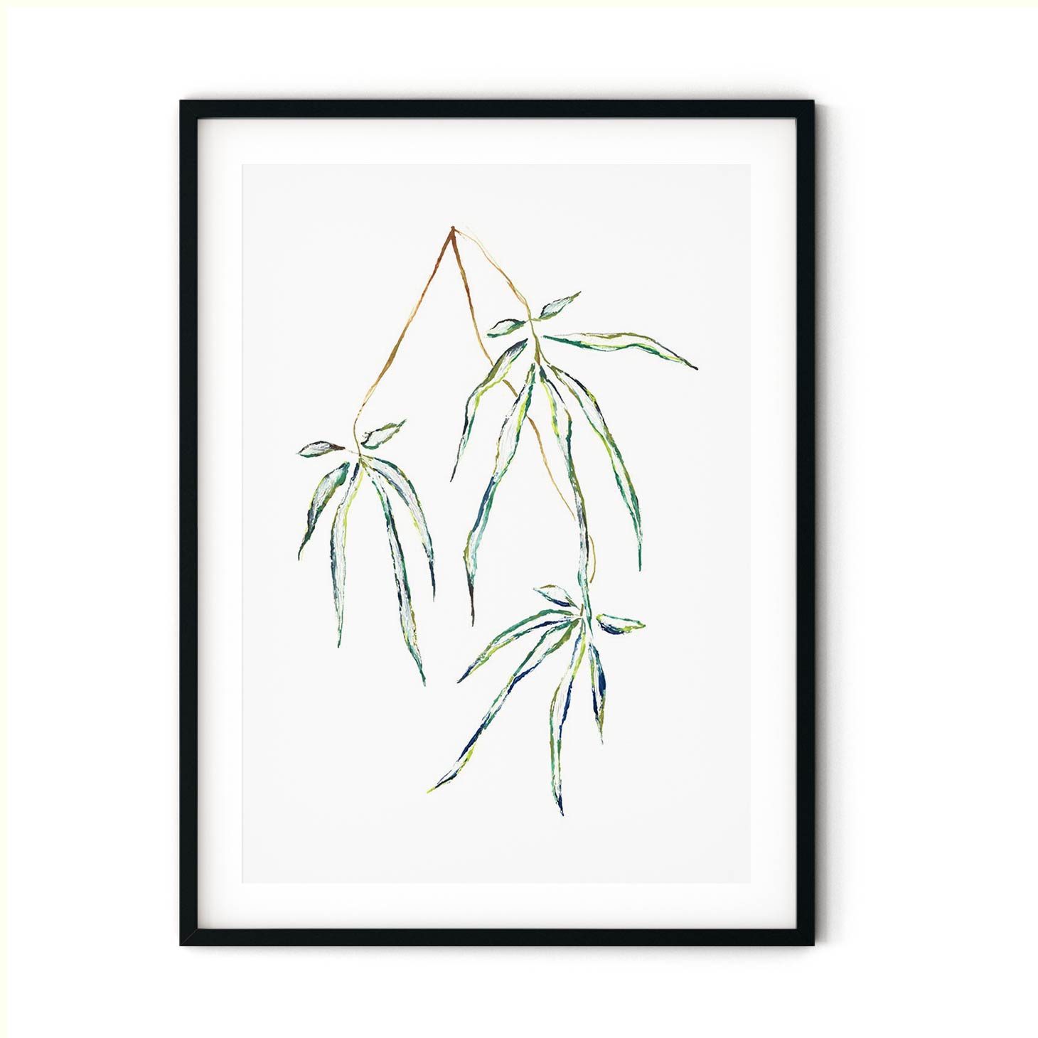 Japanese Willow painting san in black frame