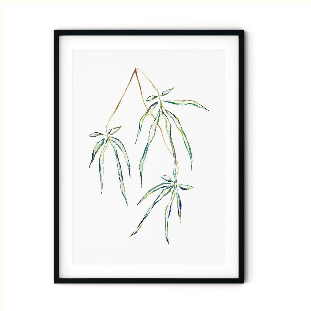 Japanese Willow painting san in black frame