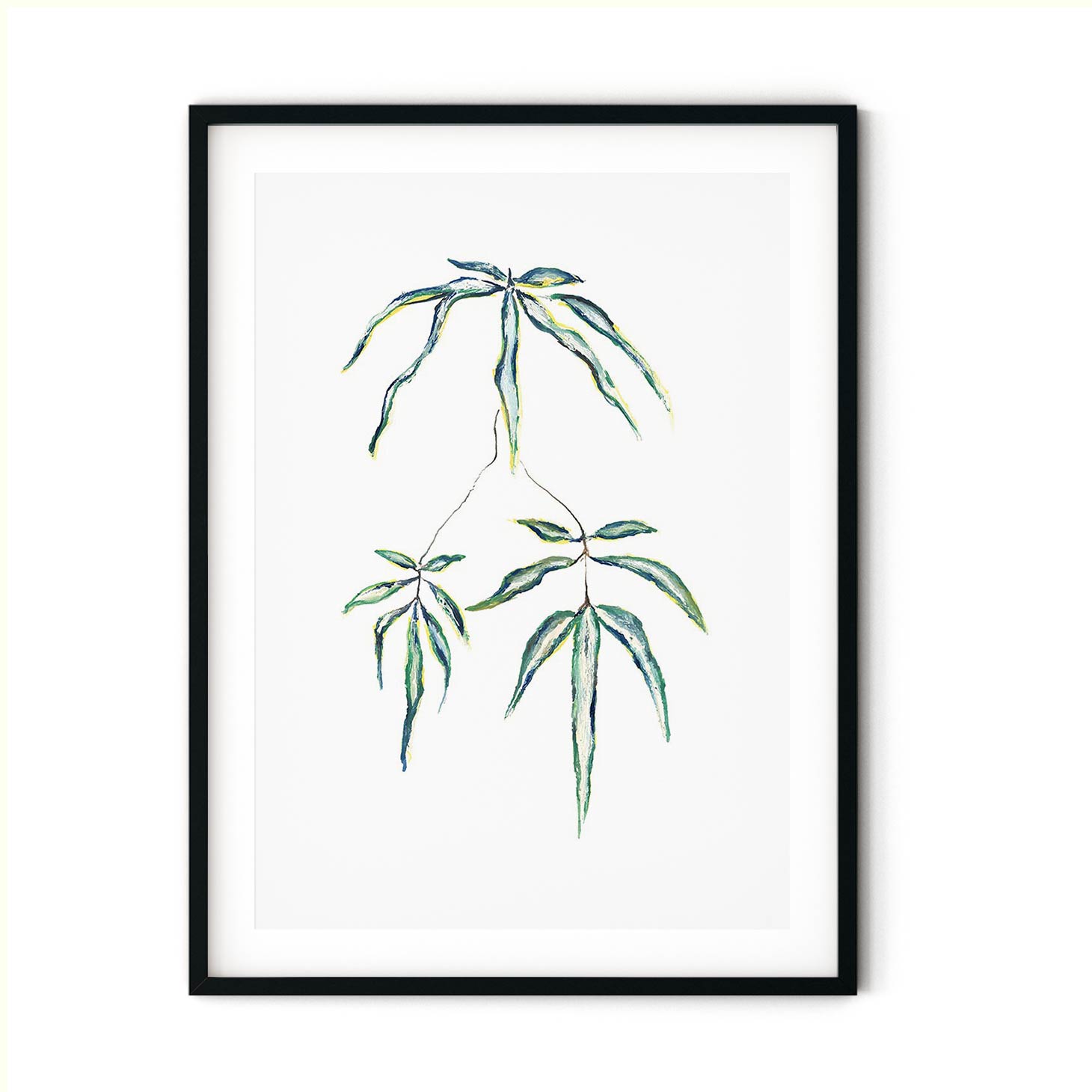 Japanese willow painting ichi in black frame